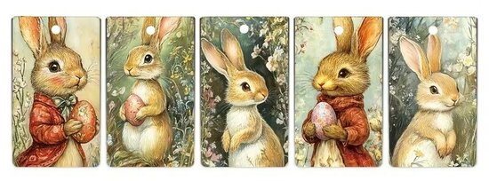 Label 7 x 4 cm paashaas vintage mix 10 stuks