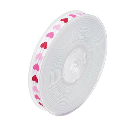Grosgrain lint 1 cm wit met hartjes 5 meter