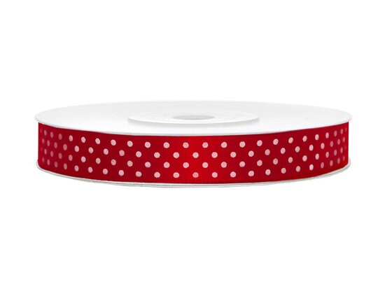 Satijn lint 12 mm Rood met witte stippen