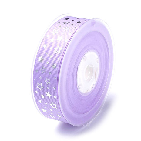 Grosgrain lint 25 mm breed lavendel zilveren ster