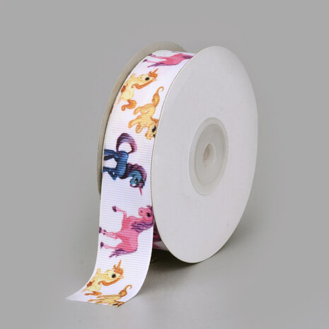 Grosgrain lint 25 mm wit unicorn