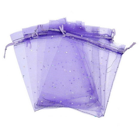 Organza zakjes lavendel met "diamantje" 7 x 9 cm