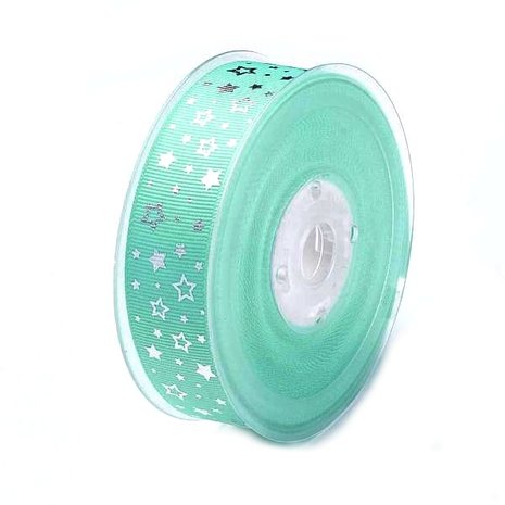 Grosgrain lint 25 mm breed mint zilveren ster