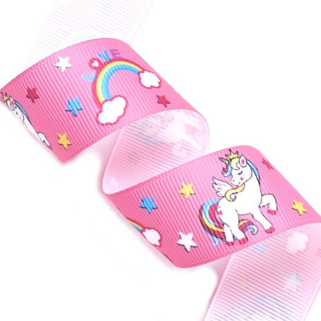 Grosgrain lint 25 mm breed unicorn fuchsia 5 meter