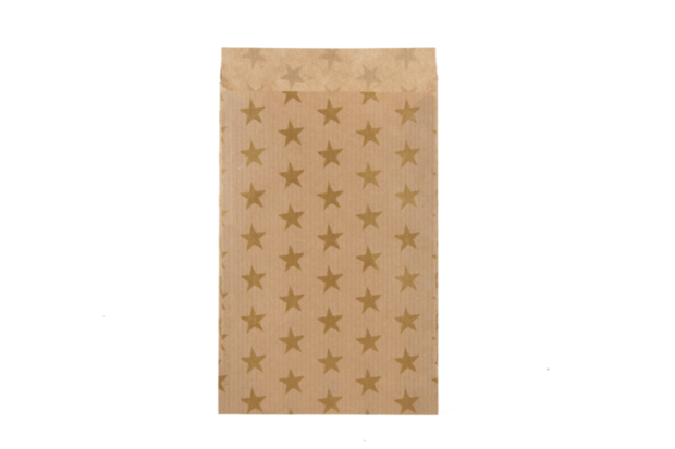 Kraft zakjes 9.5 x 14 cm met goud ster print 10 stuks
