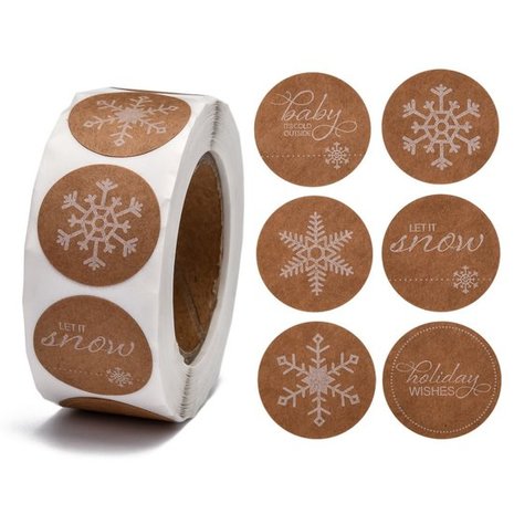 Ronde stickers kraft kerst printjes mix 10 stuks