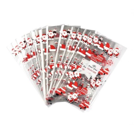 Cellofaan zakjes santa claus collection zonder plakstrip 12.5 x 27 cm 10 stuks