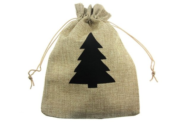 Jute zakjes 20 x 30 cm kerstboom zwart