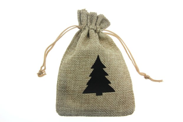 Jute zakjes 9.5 x 13.5 cm kerstboom zwart