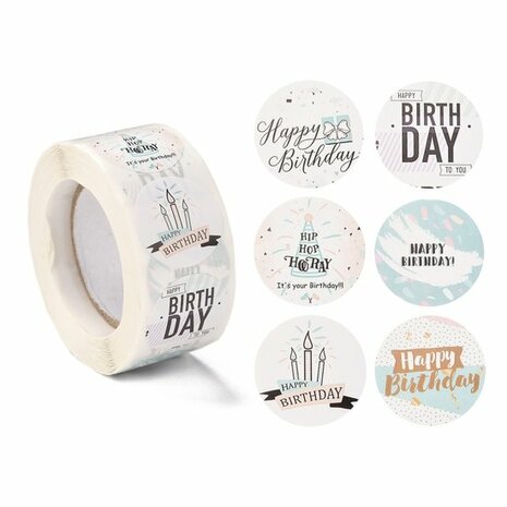 Ronde stickers happy birthday design 1