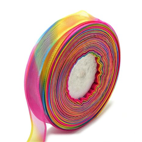 Organza lint 2.5 cm breed regenboog 5 meter