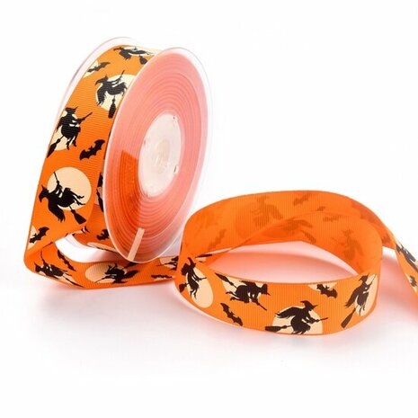 Grosgrain lint oranje heks op bezem 25 mm breed