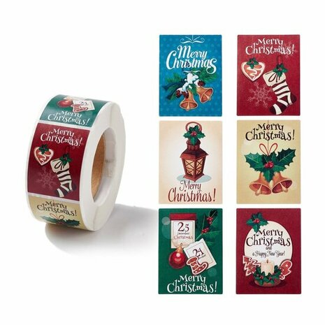 Langwerpige stickers merry christmas mix 10 stuks