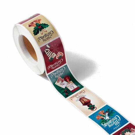 Langwerpige stickers merry christmas mix 10 stuks