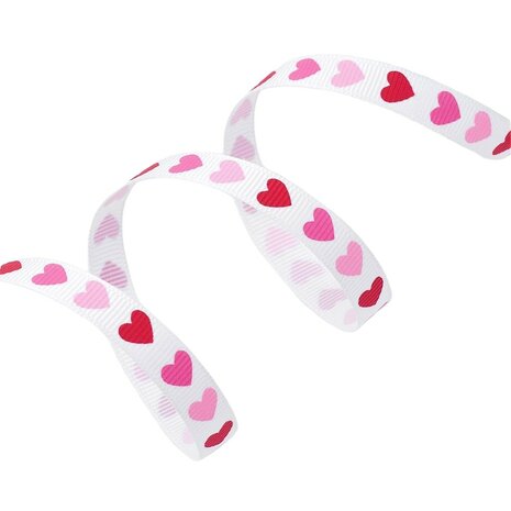 Grosgrain lint 1 cm wit met hartjes 5 meter