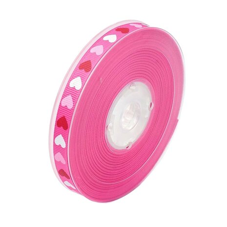 Grosgrain lint 1 cm roze met hartjes 5 meter