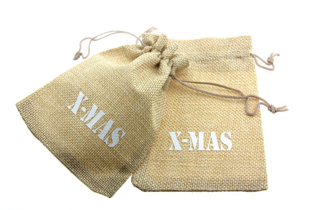 Jute zakjes 9.5 x 13.5 cm x-mas wit