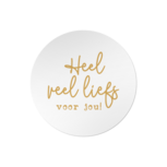 Ronde stickers heel veel liefs voor jou wit goud metalic tekst 10 stuks Ronde stickers heel veel liefs voor jou wit goud metalic tekst 10 stuks
