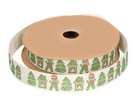 Kerstlint katoen kerstboom, huis gingerbread 15 mm breed rol Kerstlint katoen kerstboom, huis gingerbread 15 mm breed rol