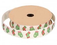 Kerstlint katoen kerstsok en want 15 mm breed rol Kerstlint katoen kerstsok en want 15 mm breed rol