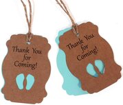 Kraft label thank you for coming blauwe babyvoetjes, dubbel label en hennep touwtje 10 stuks Kraft label thank you for coming blauwe babyvoetjes, dubbel label en hennep touwtje 10 stuks