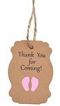 Kraft label thank you for coming roze babyvoetjes, dubbel label en hennep touwtje 10 stuks Kraft label thank you for coming roze babyvoetjes, dubbel label en hennep touwtje 10 stuks
