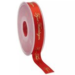 4.80 meter Satijn lint fijne feestdagen rood met goud bedrukking 15 mm breed 4.80 meter Satijn lint fijne feestdagen rood met goud bedrukking 15 mm breed