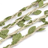 Jute touw met groene blaadjes 4 meter Jute touw met groene blaadjes 4 meter