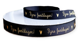 2.85 meter Satijn lint zwart met goud bedrukking fijne feestdagen 12 mm breed 2.85 meter Satijn lint zwart met goud bedrukking fijne feestdagen 12 mm breed