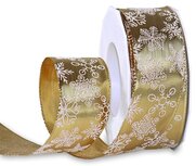 Lint met ijzerdraad goud metallic 4 cm breed met ijskristallen Lint met ijzerdraad goud metallic 4 cm breed met ijskristallen