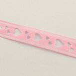 Satijn organza lint opengewerkt hartje roze 22 mm breed Satijn organza lint opengewerkt hartje roze 22 mm breed