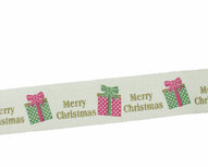 Kerstlint katoen merry christmas en kado 20 mm breed Kerstlint katoen merry christmas en kado 20 mm breed