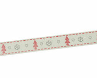 Kerstlint katoen kerstboom en ijskristal 15 mm breed Kerstlint katoen kerstboom en ijskristal 15 mm breed