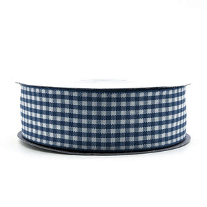 Geruit lint donker blauw 2.5 cm breed 25 meter rol