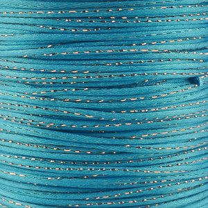 Luxe licht blauw met goud draad satijn koord van 2 mm op een bundel van 5 meter