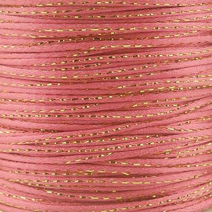 Luxe roze met goud draad satijn koord van 2 mm op een bundel van 5 meter