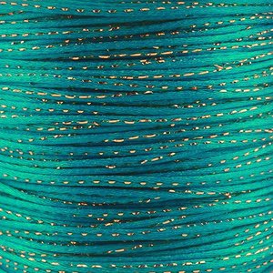 Luxe aqua met goud draad satijn koord van 2 mm op een bundel van 5 meter