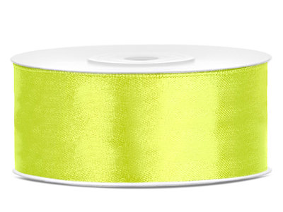 Luxe neon groen satijn lint van 25 mm breed op een volle rol van 32 meter