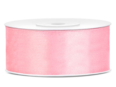 Luxe roze satijn lint van 25 mm breed op een volle rol van 25 meter