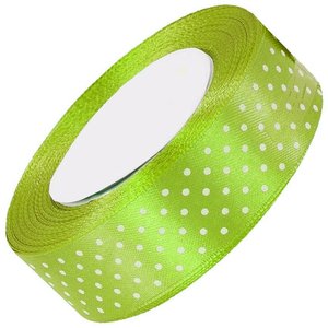 Luxe lime groen satijn lint van 38 mm breed met witte stippen op een rol van 22 meter