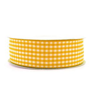 Geruit lint geel 2.5 cm breed 25 meter rol
