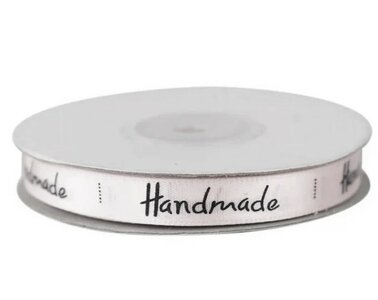 Satijn lint 1 cm ivoor met “handmade” tekst 4 meter