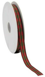 Schotse ruit lint 1 cm breed rood groen goud 15 meter rol